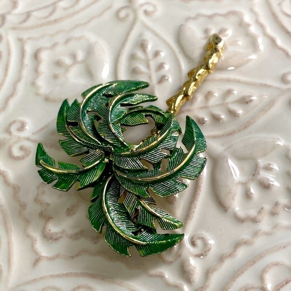 Palm Tree Green Gold Textured Brooch Ocean Caribbean Beach Vaca Cruise Holiday - Picture 7 of 16